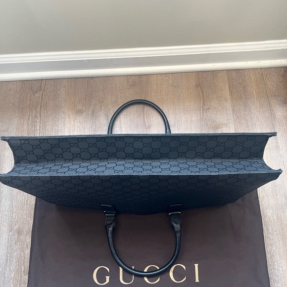 GUCCI BLACK GG Monogram Nylon and Leather Top Zip - Picture 12 of 12
